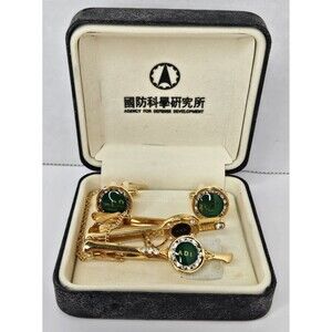 Agency for Defense Development Cuff Link Tie Bar Set Gold Tone W/Box Green Black